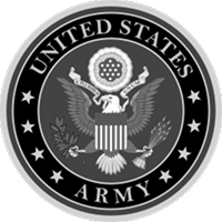The United States Army emblem features an eagle with a shield, arrows, and olive branch, encircled by the words "United