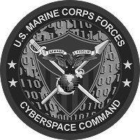 U.S. Marine Corps Forces Cybersecurity Command logo featuring an eagle, globe, anchor, and digital elements.